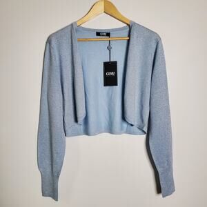 GOBI Lightweight metallic Blue Cardigan cashmere blend XXL New with Repair **